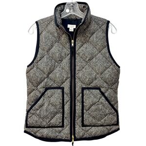 J. Crew Factory Women's Black Herringbone Quilted Puffer Vest Pockets XS Lined